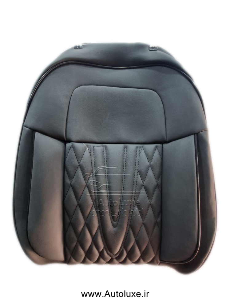 روکش صندلی تارا تمام چرم گلدوزی طرح دار مشکی نوار ورنی مدل Vip